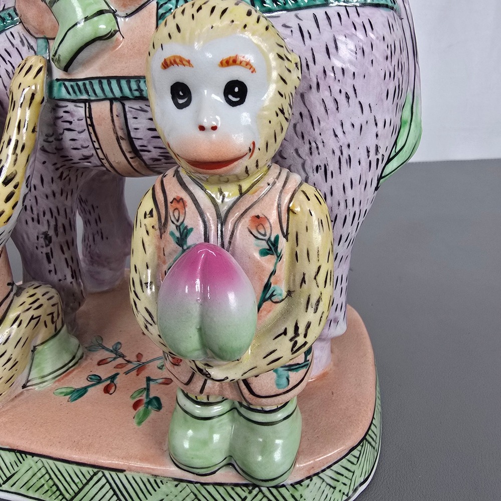 Chinese Famille Rose Porcelain Monkey Riding Horse Figurine Ma Shang Feng Hou - Picture 5 of 14